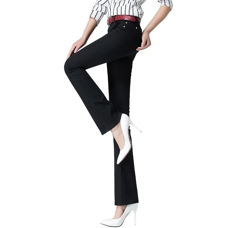 Female Elastic Force Straight Cylinder Pants Spring Annals Women Micro Flared Trousers Ladies Solid Color Pantalons JJ216