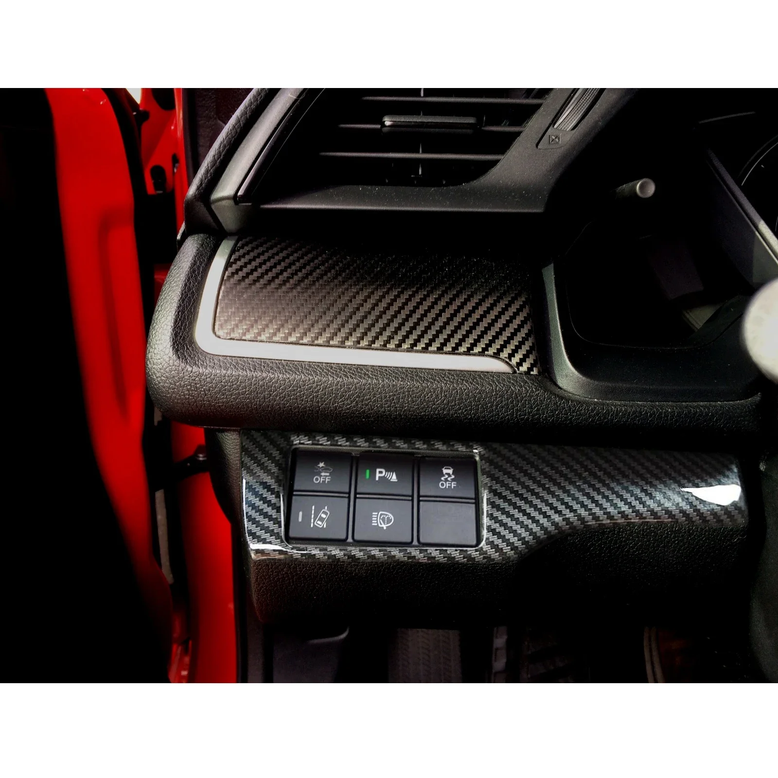 Carbon Fiber Style Interior Headlight Switch Button Frame Cover Molding Trim Decal For Honda Civic 2016 2017 2018 2019 2020 2021