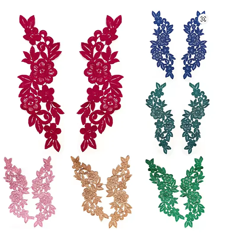 3 Pair Lace Fabric Applique Flower Wedding Fabric for Costume Dress Decor Patch Sewing Applique Crafts DIY Clothing Accessories