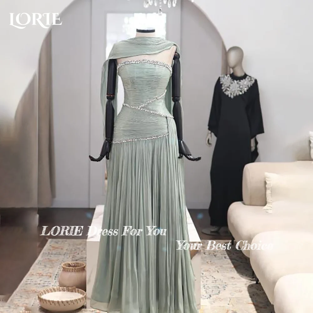 LORIE Shawl Crepe Mermaid Evening Dress Sexy Lace Appliques Illusion Prom Dress Corset Train Floor Length Party Gown Customized image 2