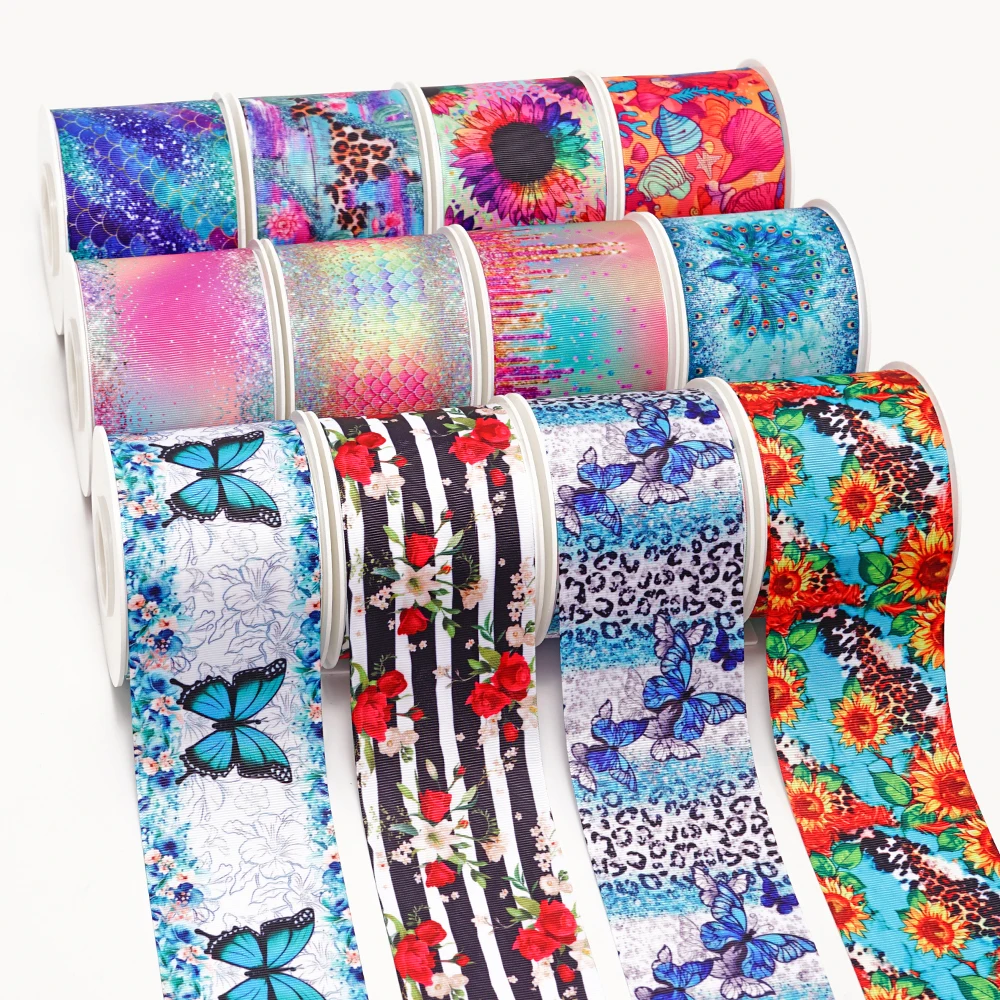 5 Yards Flower Butterfly Printed Grosgrain Ribbons For Hair Bows DIY Handmade Materials 79827