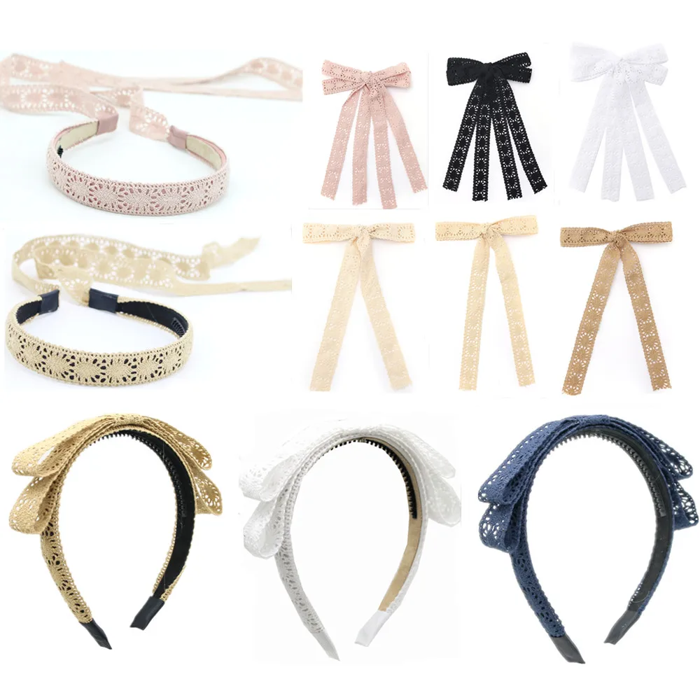 

Fashion Cotton Lace Floral Knitted Ribbon Hairband Colorful Elegant Hairbow Hair Accessories Elegant Hair Scruchy band