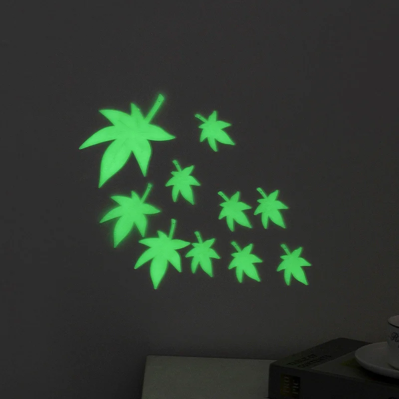 10pcs Luminous Maple Leaf Wall Stickers,Luminous Leaves,Christmas Green Plants Fluorescent Patch,Used for Home Decoration