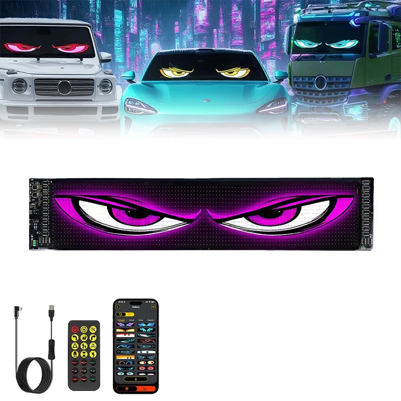 نافذة السيارة الخلفية بكسل شاشة لينة عين الشيطان Led بكسل لوحة كامل اللون ضوء التحكم عن بعد لينة قابلة للطي التمرير App التحكم