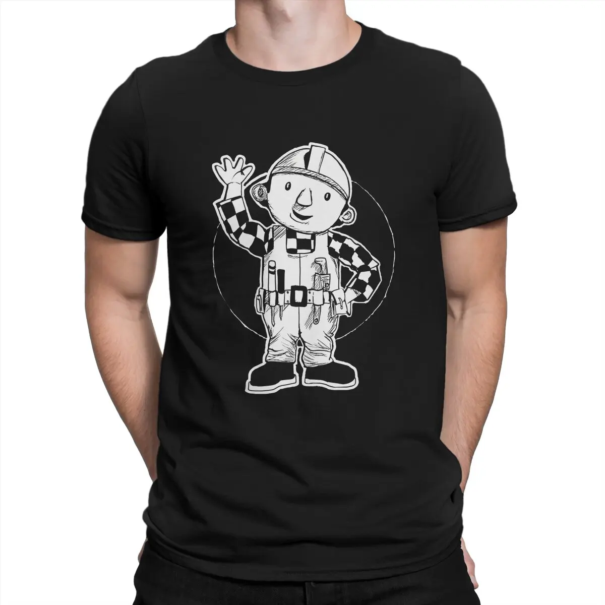 Bob The Builder Anime Black And White Tshirt Homme Men's Clothes Blusas Cotton T Shirt For Men