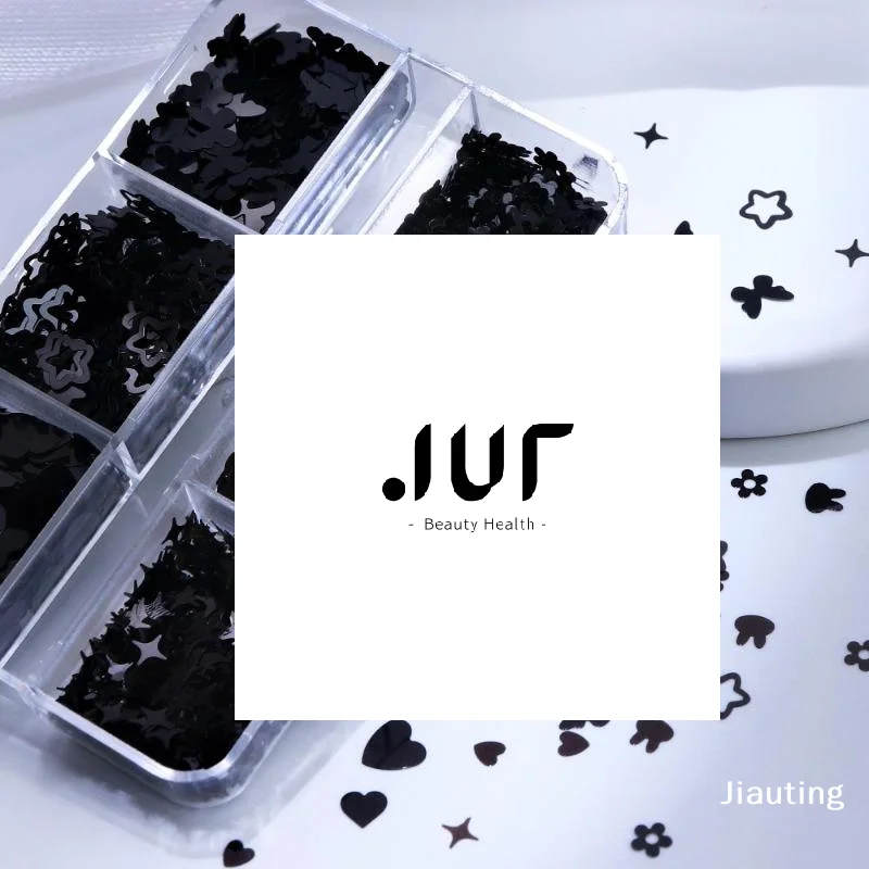6 شبكات سوداء على شكل قلب فراشة ستار مسمار بريق ديكور مختلط رقائق مانيكير pailletes مذهل الترتر لتقوم بها بنفسك مسمار مانيكير #1