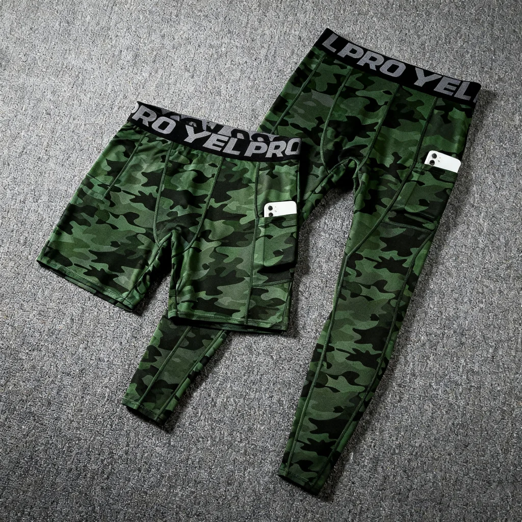 طقم سراويل ضغط مكون من قطعتين للرجال لباس ضيق وسروال قصير للتمرين والجري مع جيب للهاتف وطبقة أساسية عالية المرونة للتدريب في صالة الألعاب الرياضية #3