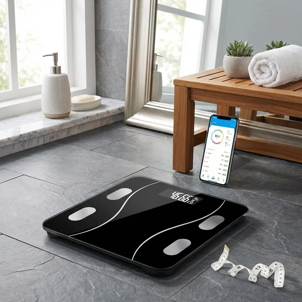 Balança de Gordura Corporal Bluetooth Recarregável, Balança Digital de Alta Precisão, Monitor de Composição Corporal Inteligente com Display LCD, Capacidade Máxima de 18kg