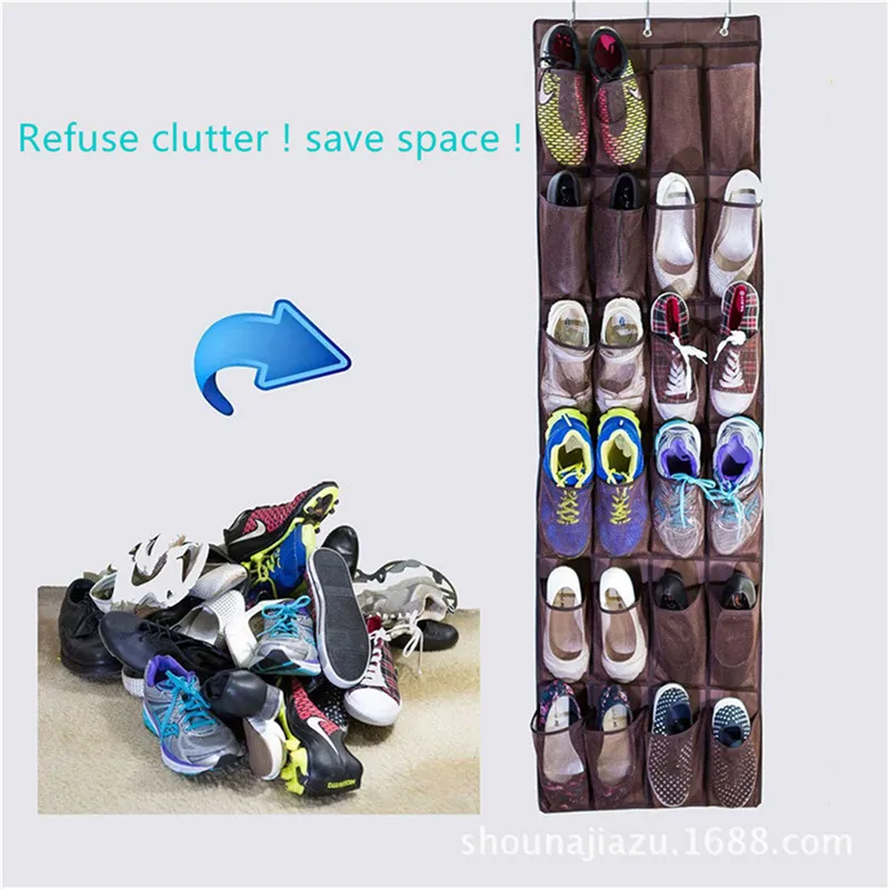 24 Pocket Non Woven Hanging Storage Bag Door Holder Home Shoes Organizing Bag with Hooks Space Saver Shoes Hanging Bag