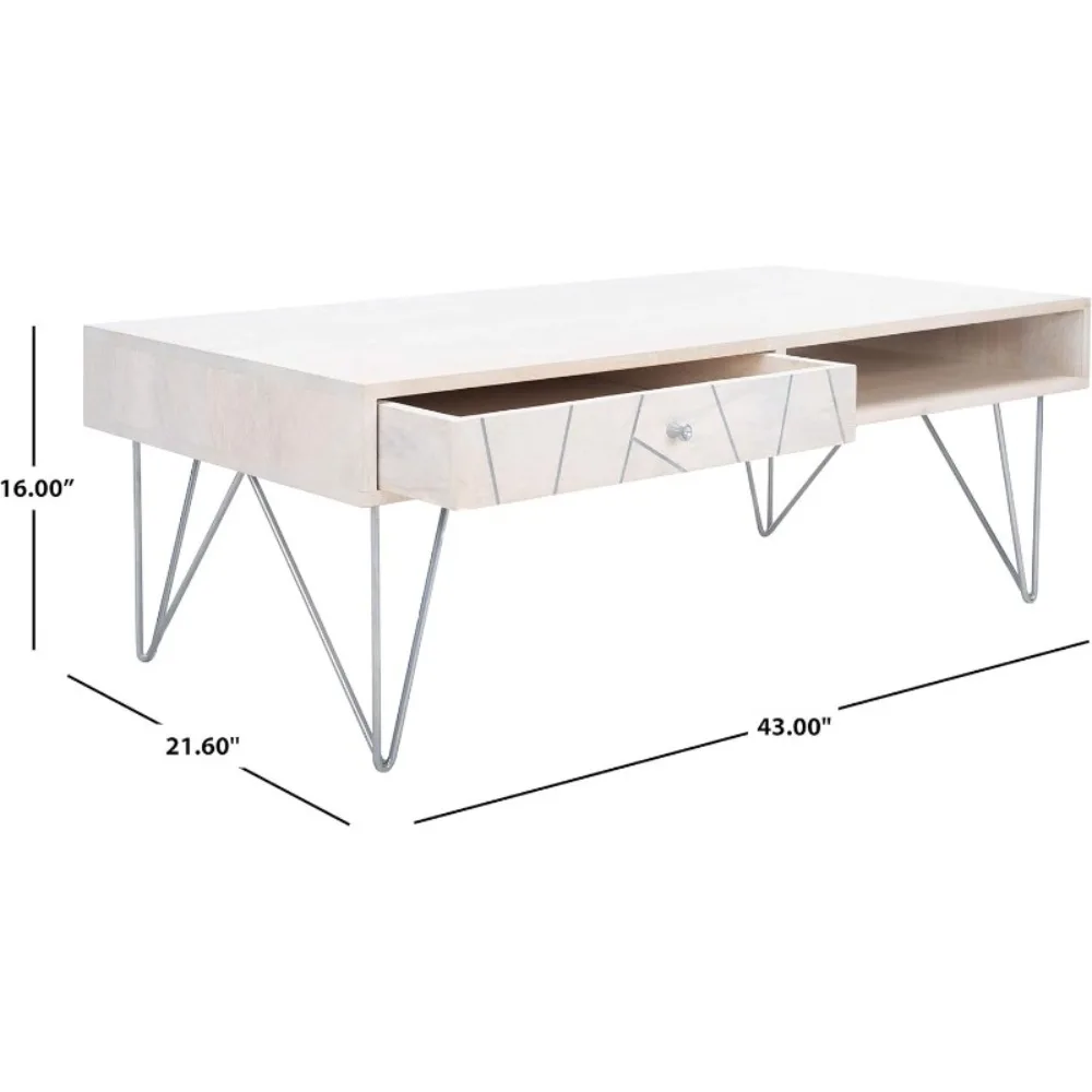 Home Collection Mesa de centro calêndula de meados do século com lavagem branca e perna prateada