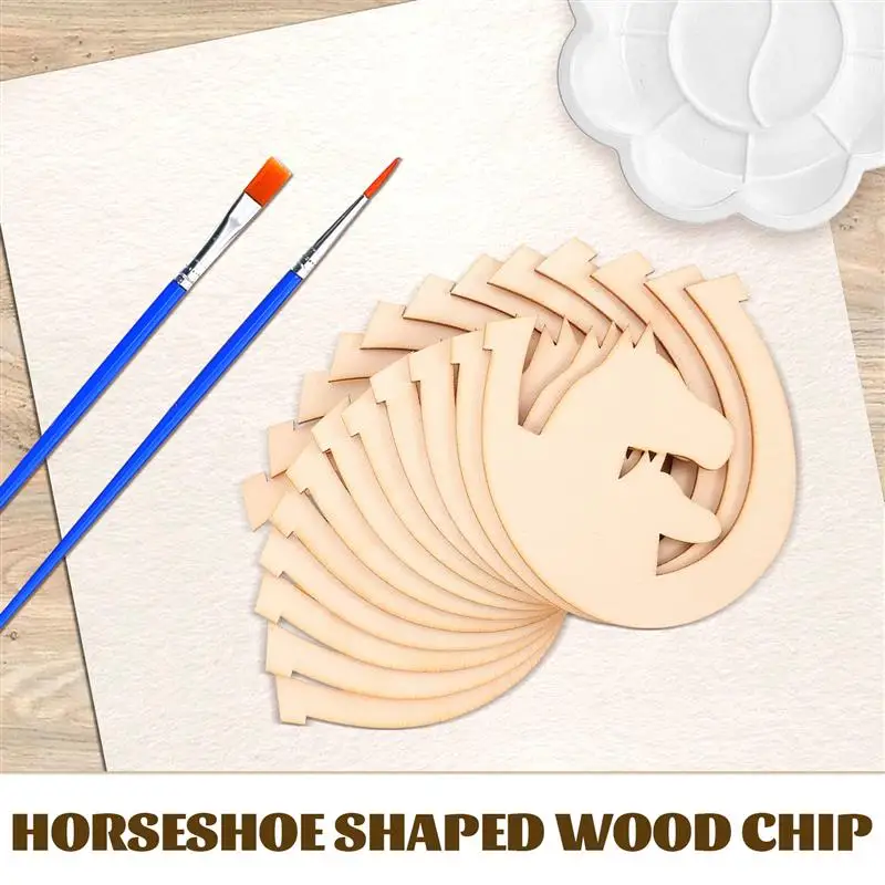 48pcs Horseshoe Unfinished Wooden Cutouts Unpainted DIY Wood DIY Wood Pendant Graffiti Painting Festival Decorative Wood Chip