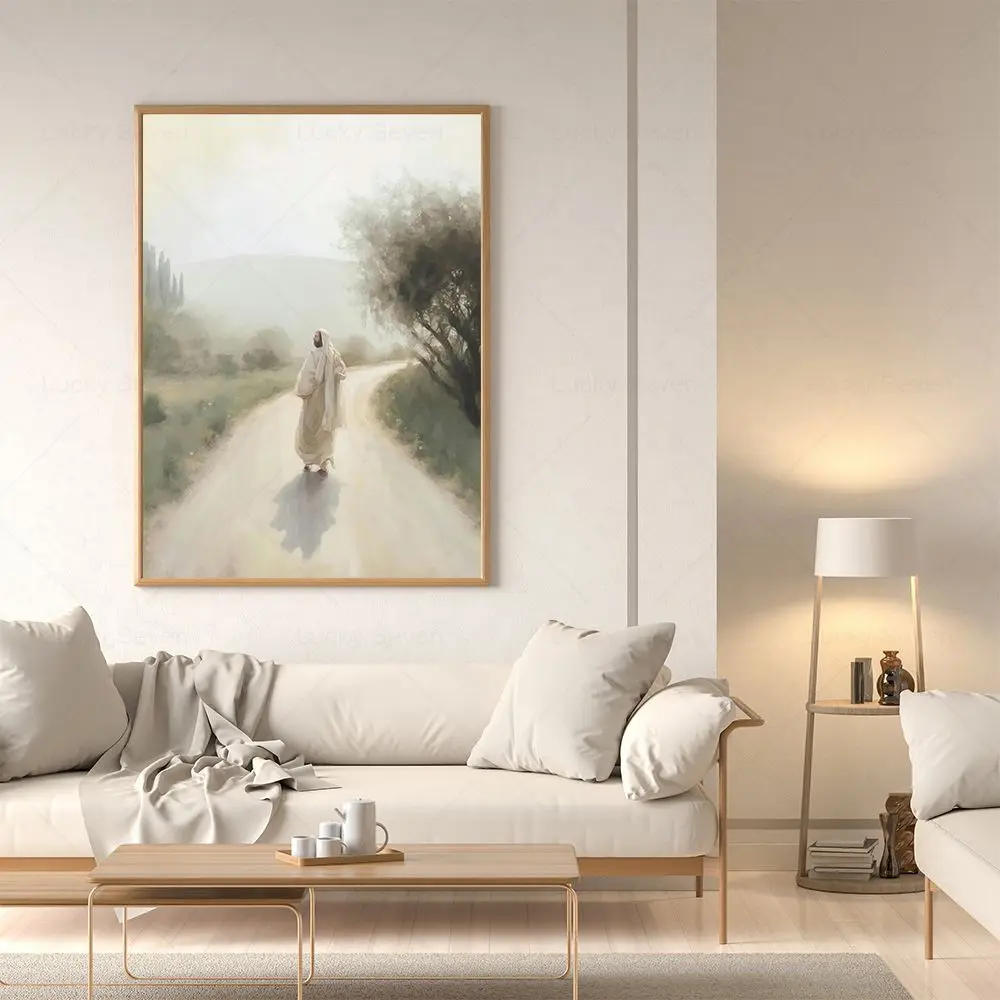 معرض كريستيان جدار الفن المخلص يسوع المشارك إيمانويل طباعة الأغنام رعي المشهد قماش اللوحة البلد غرفة المعيشة ديكور