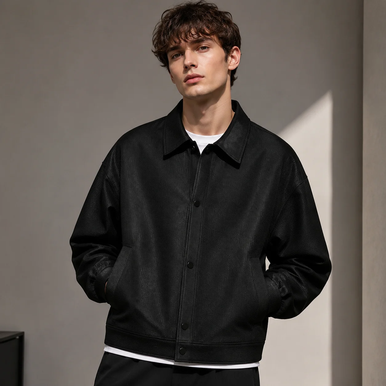 Men's Black Jacket Minimalist Oversized Casual Coat Streetwear Workwear Button Up Outerwear 2026 New