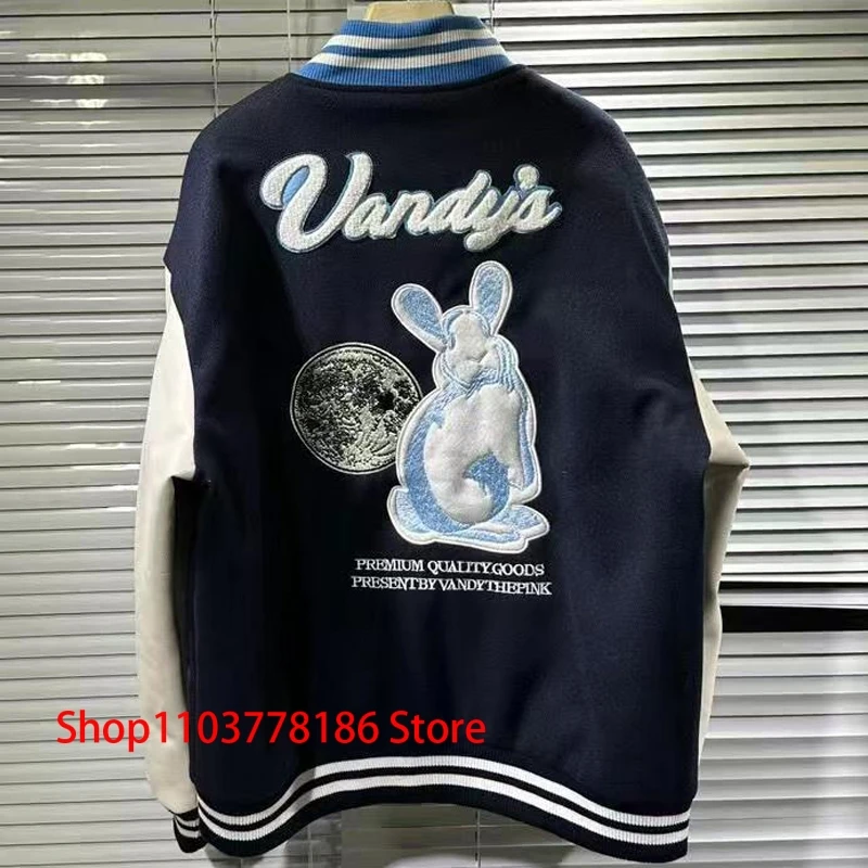 American Retro Vandythepink Baseball Uniform Rabbit Embroidery High Street Hip Hop Men Women Casual Coat VANDYTHEPINK Jacket