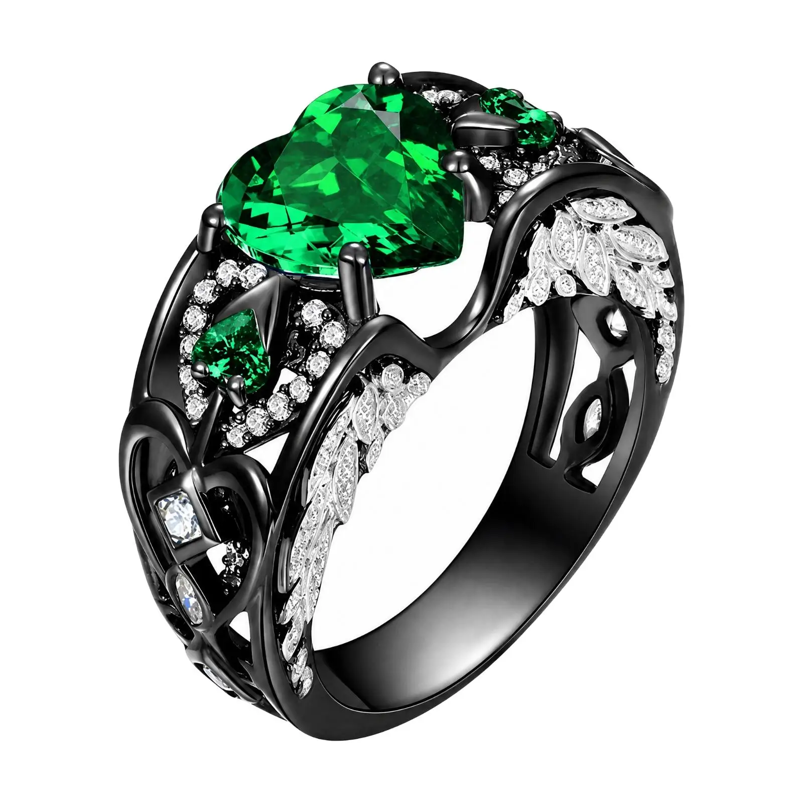 Crystal Heart Ring for Women with Leaf Detailing Cute Jewelry Box for Sentimental Gift
