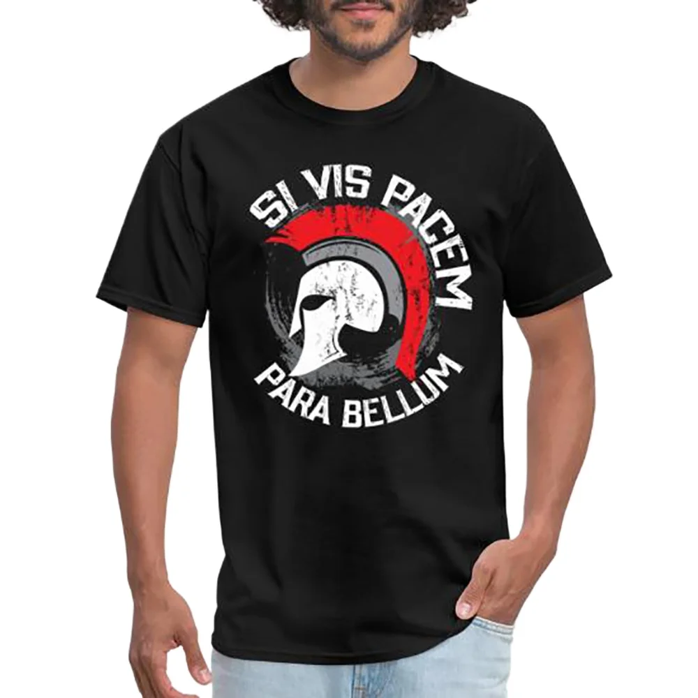 Si Vis Pacem, Para Bellum. Spartan Helmet Latin Inscriptions T-Shirt 100% Cotton O-Neck Short Sleeve Summer Casual Mens T-shirt