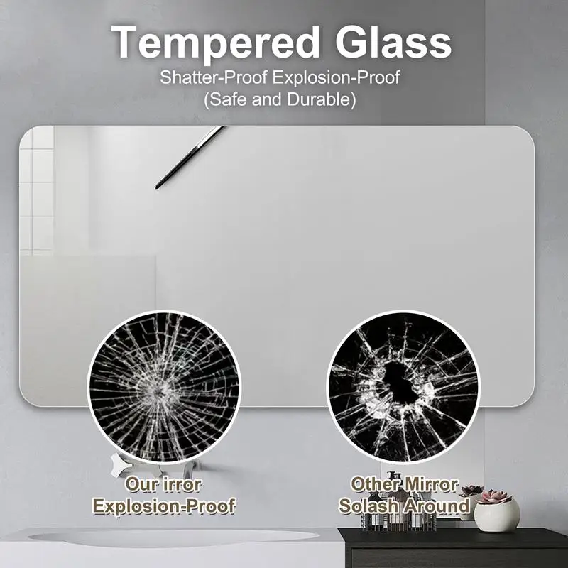 مرآة حمام مقاومة للماء مثبتة على الحائط ومضادة للضباب للاستخدام المنزلي