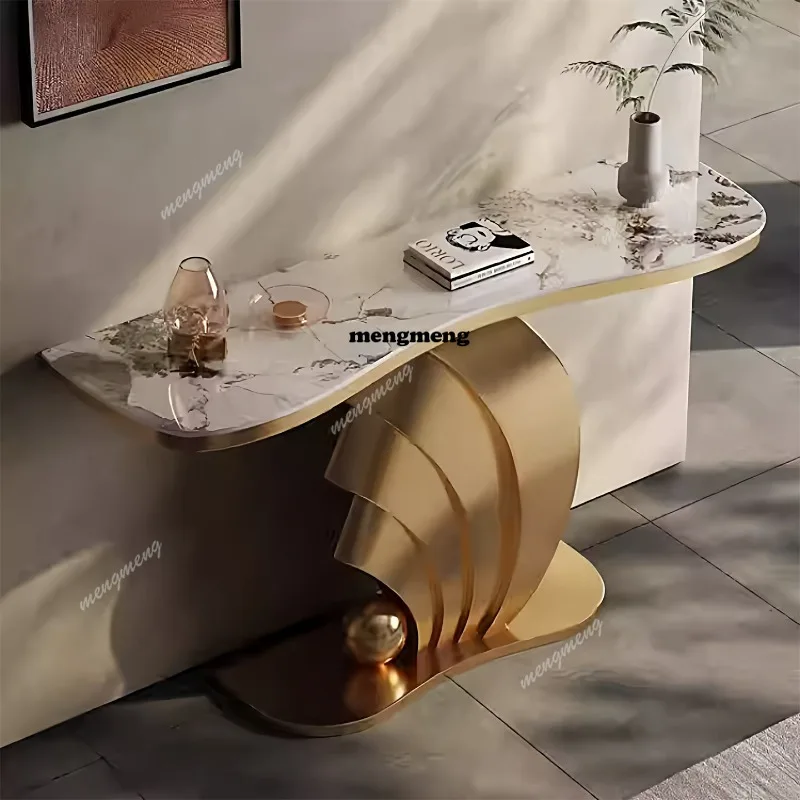 Light luxury entrance table Rock slab entrance platform Home stainless steel art corridor End view platform