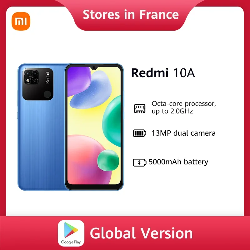 Wersja globalna Xiaomi Redmi 10A Smartphone 2GB 32GB 13MP podwójny aparat 5000mAh bateria 6.53 \