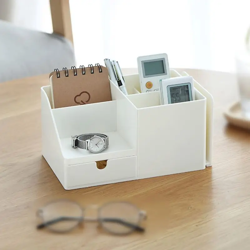 Imagem -05 - Abs Plástico Multi-function Desktop Organizer Caixa de Armazenamento para Caneta Lápis Papelaria Cosméticos Telefone Móvel Suporte do Controle Remoto