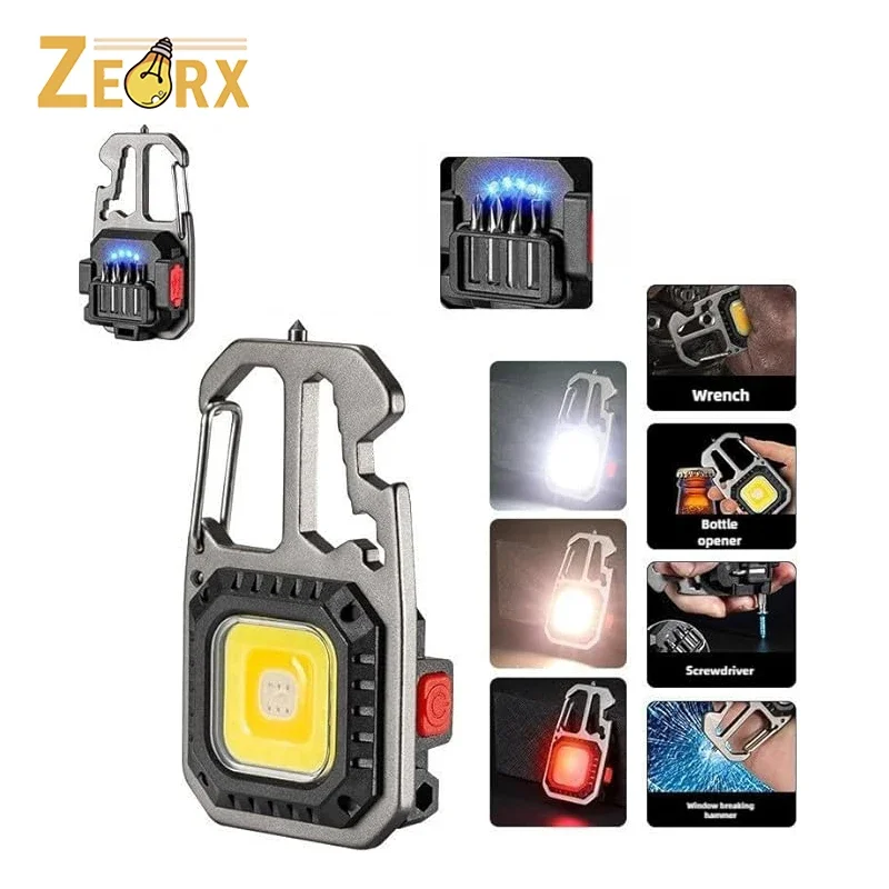 

Cob Keychain Work Rechargeable Flashlight 7 Modes, 4 in1 Screwdrivers 7in1 Wrench 1bottle Opener 1window-Breakin, 500LM