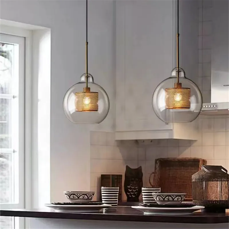 Chiswick Glass Pendant Light Sliver Bronze mesh light Loft Kitchen island coffee bar led small globe lamp Dining Hanging lamp