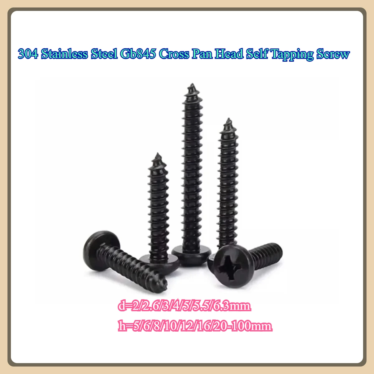 

304 Stainless Steel Gb845 Cross Pan Head Self Tapping Screw Round Head M2M2M2.6M3M4M5M5.5M6.3