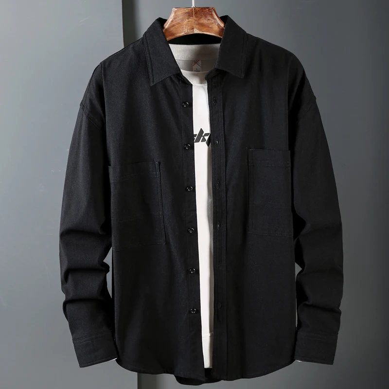 Men's solid color casual shirt Men's long shirt elastic shirt Simple, anti-wrinkle, commercial, office