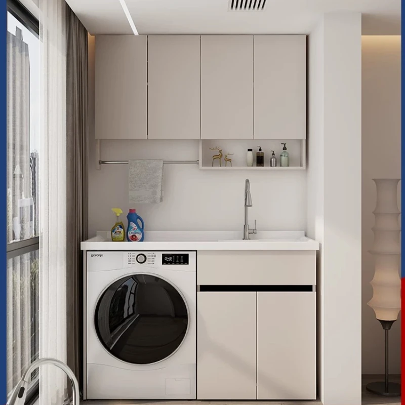 YJQ aluminum washing machine balcony integrated significant other laundry table with rubbing board washbasin sink custom