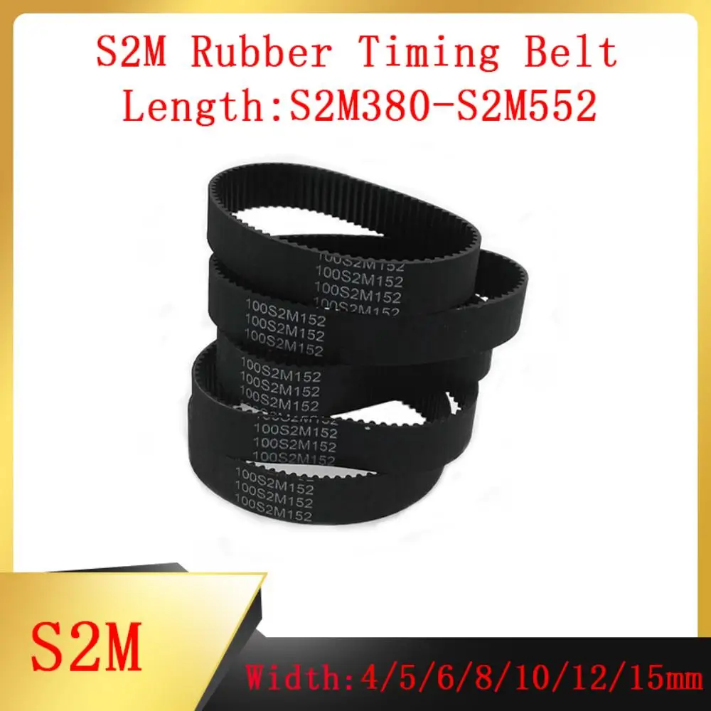 

1Pc S2M Rubber Arc Tooth Printer Synchronous Belt Length=S2M380~S2M552 Width=4/5/6/8/10/12/15mm Closed Loop Transmission Belt