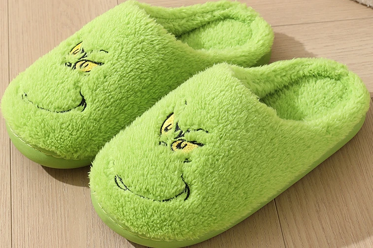 Warm Winter Cotton Slippers for Couples Men An Soft-soled New Thick-soled Shoes Thick Non-slip Cute Home Christmas Grinch Women