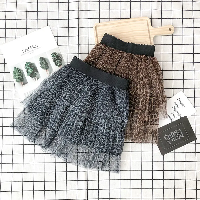 2024 new summer mesh Girls Kids Leopard print mini tutu skirt comfortable cute baby Clothes Children Clothing