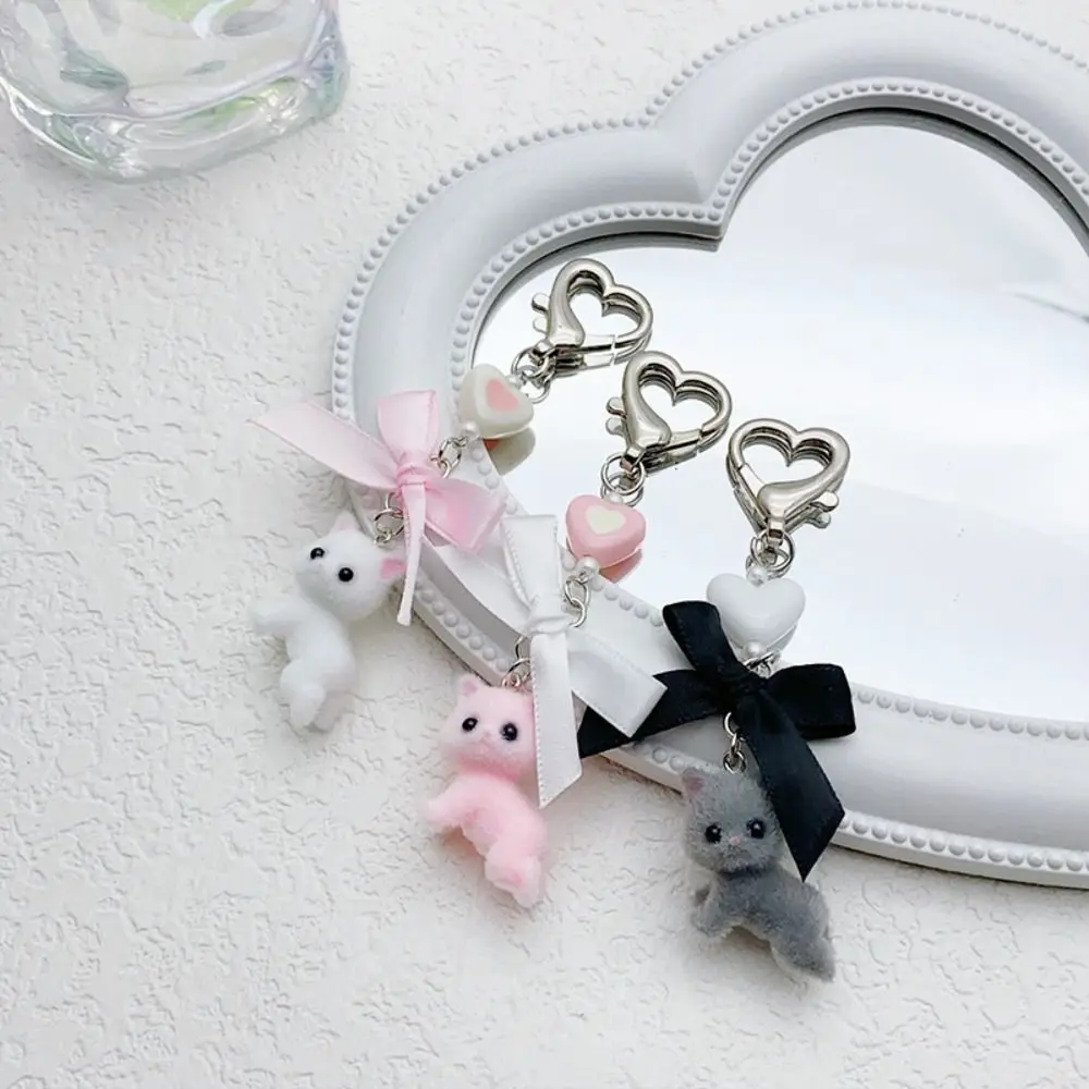 Flocking Flocking Cat Phone Lanyard Anti Lost Keychain 3D Kitten Mobile Phone Chain Ins Cartoon Cat Cell Phone Charm