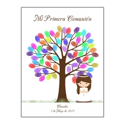 Custom Theme Name Date Fingerprint DIY Signature Tree Painting For Kids Communion Party Souvenir (No Wood Frame,Inkpad Included)