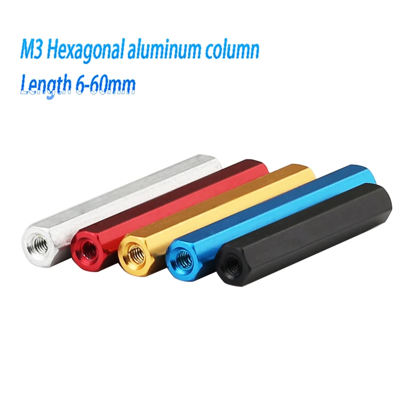 10Pcs/lot M3 Sliver Red Back Deep Blue light Blue Gloden Purple Orange Aluminum Hex Standoff Spacer Length 6-60mm