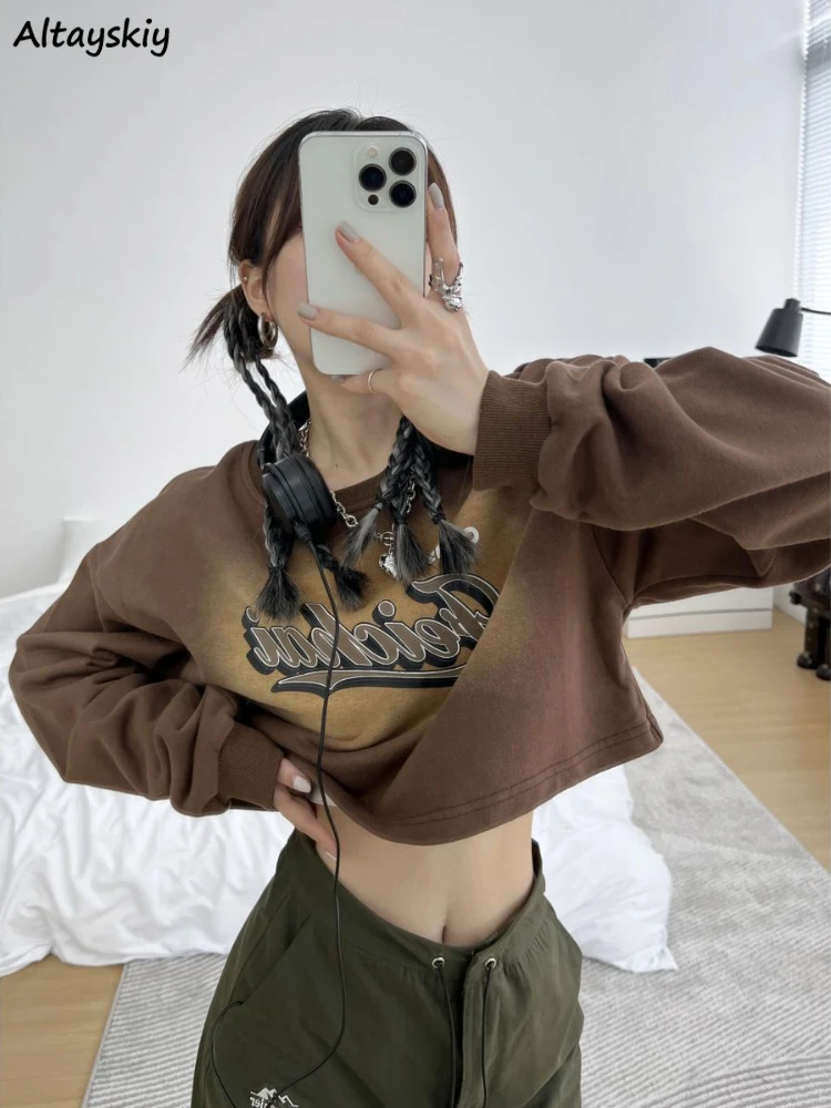 

Baggy Vintage Sweatshirts Women Autumn Streetwear Crop American Letter Leisure Personality BF Student Harajuku Cool Hip Hop 2023