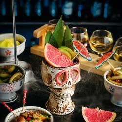 Halloween Skull Ceramic Mug - USA Creative Bar TIKI Skull Cocktail Glass Funny Vintage Drinking Goblet for Mixed Wine & Beer