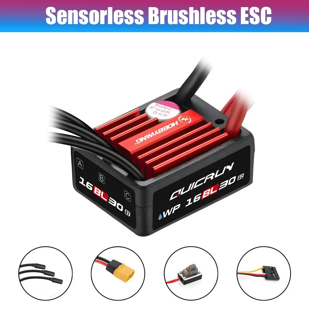 SkyDElNEW Hobbywing Brushless ESC QuicRun WP 16BL30 G2 IP67 Sensorless ESC For 1:16 1:18 RC Car