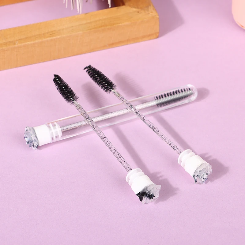 10Pcs Ink Camellia Eyebrow Brush Tube Disposable Eyelash Brush Reusable Eyelash Brush Portable Eyelash & Eyebrow Brushes