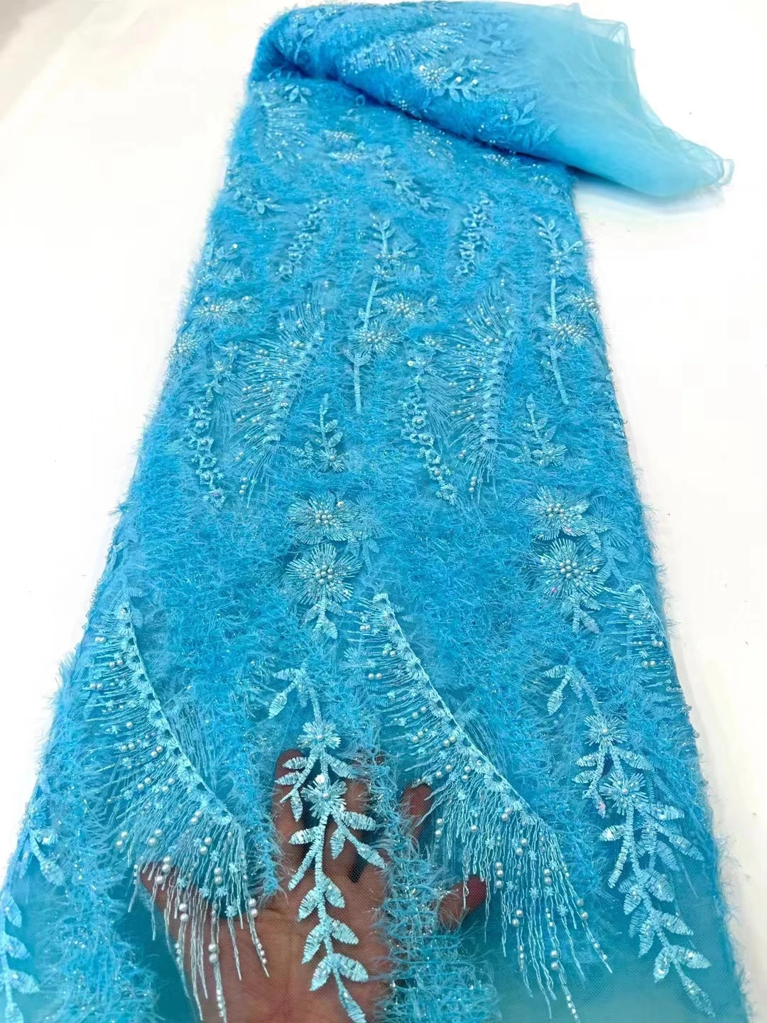 

New High-end Beard Knitting Mesh Embroidery Fabric Beads Tube Beads, Sequin Embroidery Fabric for Wedding Dresses