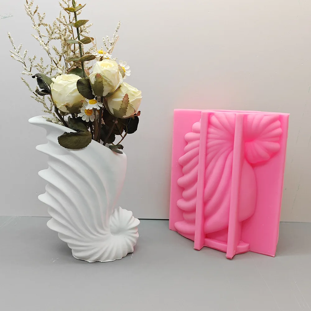 3D Large conch shaped vase epoxy resin silicone mold shell conch vase concrete cement silicone mold home decor vase gypsum mold