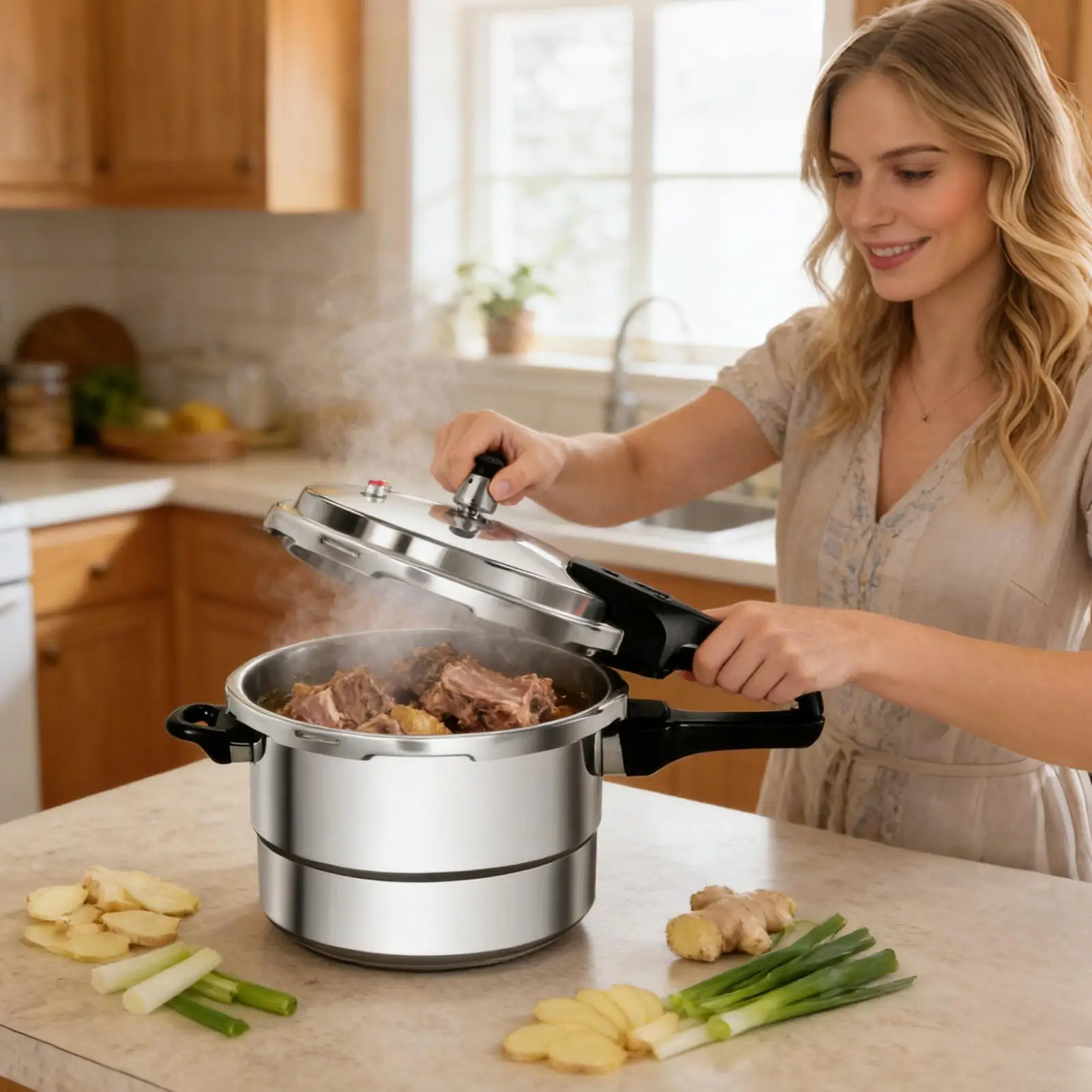 Pressure Cooker 7L Instant with Steaming Rack Large Rice Cooker Kitchen Pot for Soup Fish Stewing Cooking Induction Electric