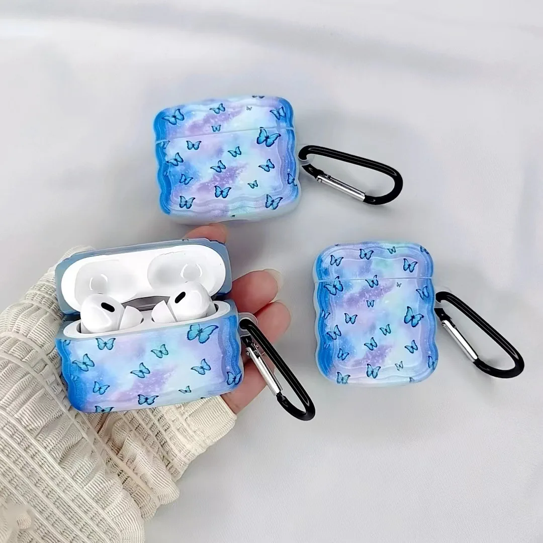 Ins Butterfly Stars Earphone Case For Airpods Pro 2nd Generation 3D Wave Cases For Air Pods 1 2 3 Cover Accessories Keychain