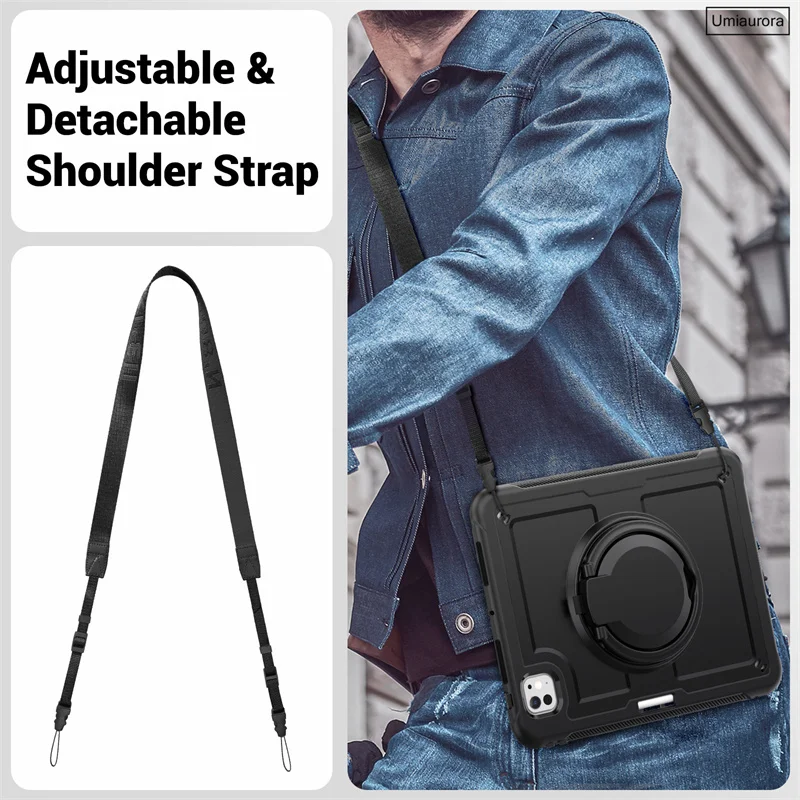 

For IPad Mini 7 8.3" A17 Pro 11 12.9 Air 10.9 13 inch M2 M3 M4 M5 Shockproof Tablet Case Cover Pull Ring Stand Strap Armor Funda