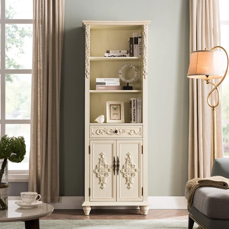 

American side cabinet solid wood European style painted entrance high storage display cabinet living room