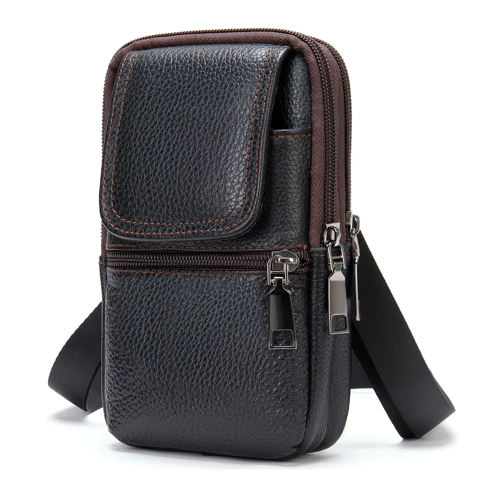 Sac taille en cuir pour homme, poudres de téléphone, sangle initiée, petit sac de taille masculin, porter sur la ceinture, écharpe pour homme