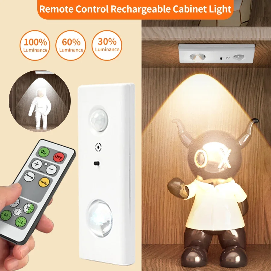 Lumière LED aste sous armoire, induction du corps humain, veilleuse avec télécommande pour chambre, cuisine, garde-robe, comptoir, escalier