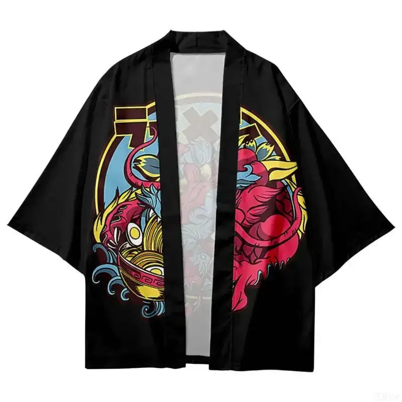 Crane Bird Print Luxury Japanese Ethnic Style Flower Series Kimono Cloak Loose Seven Sleeve Cardigan 3D Printed Cardigan