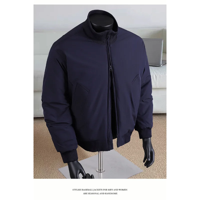 

Stand-collar men's casual cotton jacket loose coat solid color zipper cardigan top