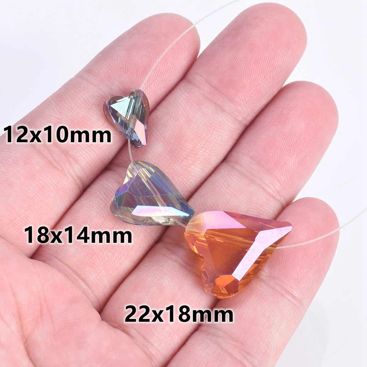 10pcs Pointed Heart Faceted Crystal Glass Asymmetric Hole 12x10mm 18x14mm 22x18mm Loose Beads for Jewelry Making DIY Crafts